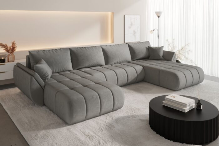Ecksofa modernes U-Form Sofa mit Schlaffunktion und Bettkasten im Veloursstoff Monolith TOKYO U PREMIUM