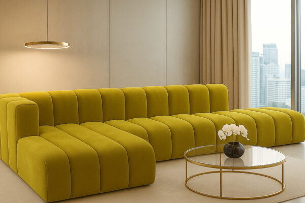 Luxus-Ecksofa, luxuriöses modulares Premium-Sofa im Veloursstoff Salvador GRAND L mit Hocker