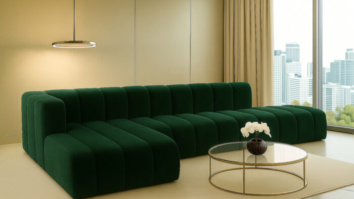 Luxus-Ecksofa, luxuriöses modulares Premium-Sofa im Veloursstoff Salvador GRAND L mit Hocker