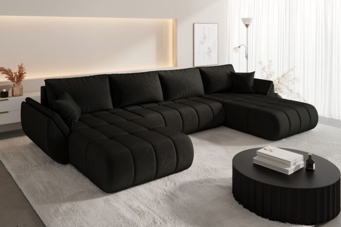 Ecksofa modernes U-Form Sofa mit Schlaffunktion und Bettkasten im Veloursstoff Monolith TOKYO U PREMIUM