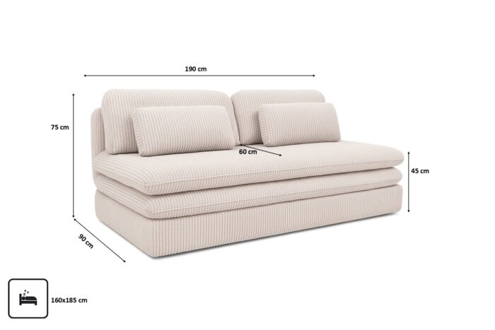 Schlafsofa aus Cord Stoff Poso Olia – Kompakt, Modern, Mit Bettkasten