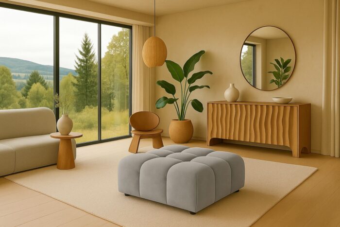 Hocker luxuriöser, moderner Modulhocker im Veloursdesign im Stoff Bluvel BOLLA