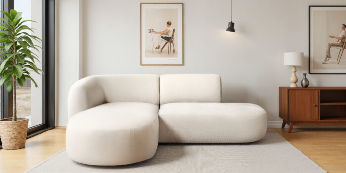 Ecksofa modernes Sofa mit natürlicher Struktur und elegantem Design LUNA im Stoff LINS