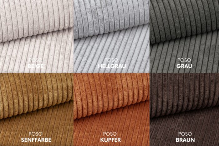 Schlafsofa aus Cord Stoff Poso Olia – Kompakt, Modern, Mit Bettkasten