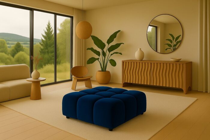 Hocker luxuriöser, moderner Modulhocker im Veloursdesign im Stoff Bluvel BOLLA