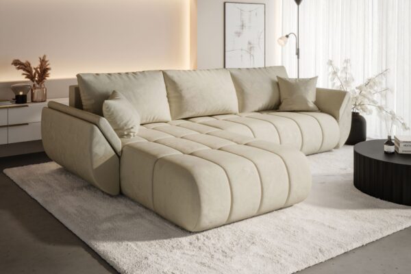 Ecksofa modernes Sofa mit Schlaffunktion und Bettkaste im Veloursstoff Monolith TOKYO PREMIUM