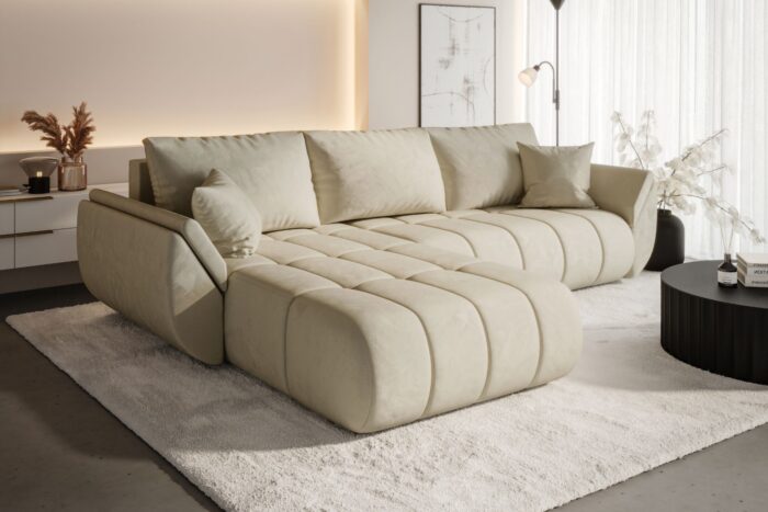 Ecksofa modernes Sofa mit Schlaffunktion und Bettkaste im Veloursstoff Monolith TOKYO PREMIUM