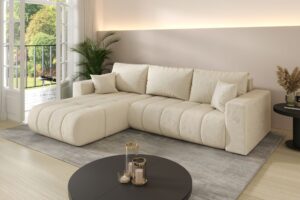 Ecksofa MILO PREMIUM im Veloursstoff Monolith modernes Ecksofa mit Schlaffunktion und Bettkasten