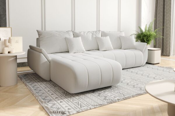 Ecksofa modernes Ecksofa mit Schlaffunktion und Bettkasten TOKYO im Stoff WIND