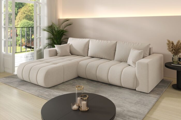 Modernes Ecksofa mit Schlaffunktion und Bettkasten Sofa L-form im Stoff WIND MILO PREMIUM