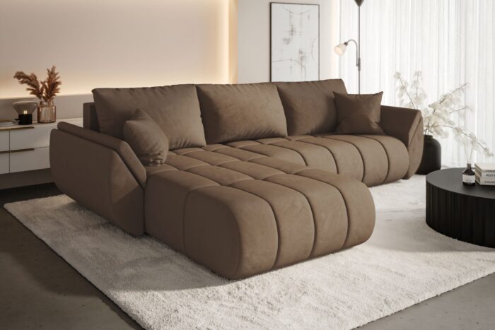 Ecksofa modernes Sofa mit Schlaffunktion und Bettkaste im Veloursstoff Monolith TOKYO PREMIUM