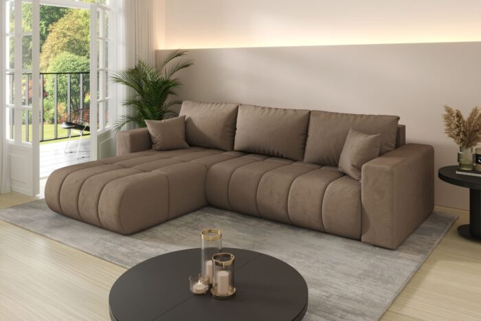 Sofa L-form modernes Ecksofa mit Schlaffunktion und Bettkasten im Veloursstoff Monolith MILO PREMIUM