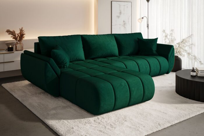 Ecksofa modernes Sofa mit Schlaffunktion und Bettkaste im Veloursstoff Monolith TOKYO PREMIUM