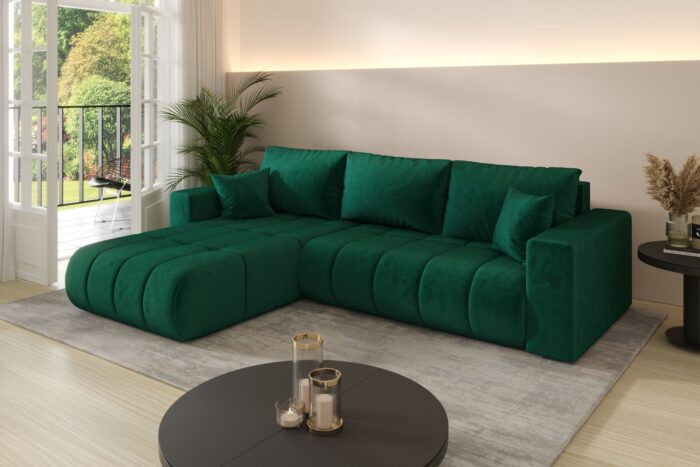 Sofa L-form modernes Ecksofa mit Schlaffunktion und Bettkasten im Veloursstoff Monolith MILO PREMIUM