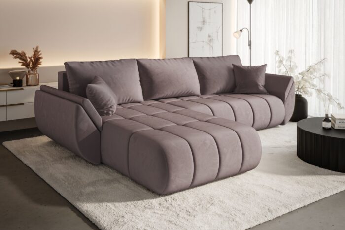 Ecksofa modernes Sofa mit Schlaffunktion und Bettkaste im Veloursstoff Monolith TOKYO PREMIUM