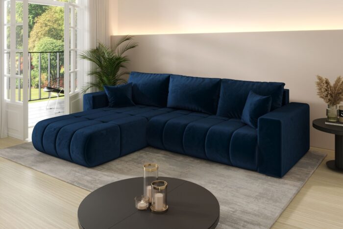 Sofa L-form modernes Ecksofa mit Schlaffunktion und Bettkasten im Veloursstoff Monolith MILO PREMIUM
