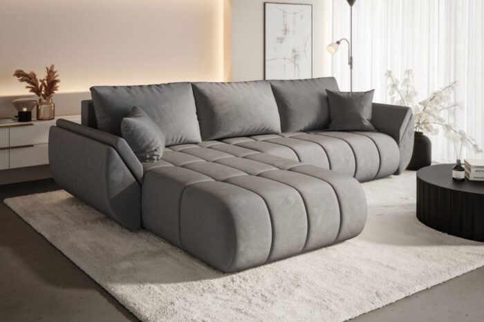 Ecksofa modernes Sofa mit Schlaffunktion und Bettkaste im Veloursstoff Monolith TOKYO PREMIUM