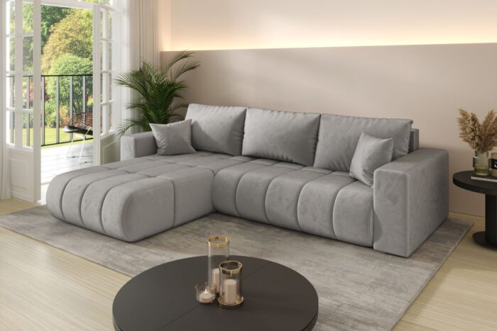 Sofa L-form modernes Ecksofa mit Schlaffunktion und Bettkasten im Veloursstoff Monolith MILO PREMIUM