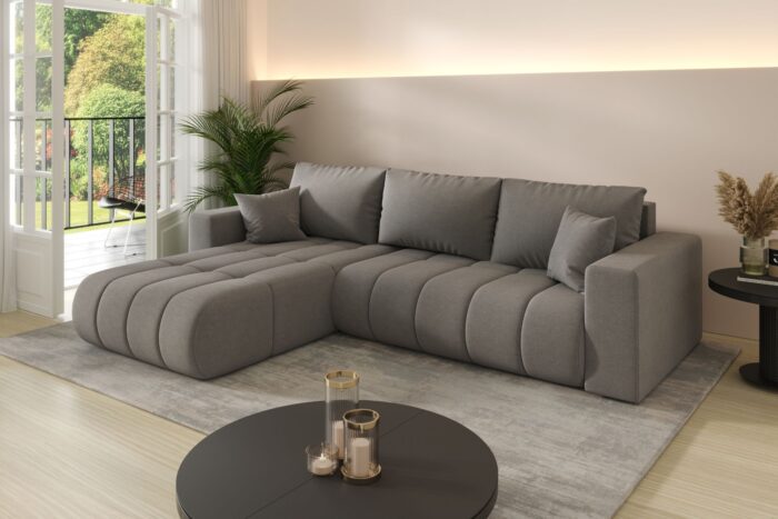 Modernes Ecksofa mit Schlaffunktion und Bettkasten Sofa L-form im Stoff WIND MILO PREMIUM