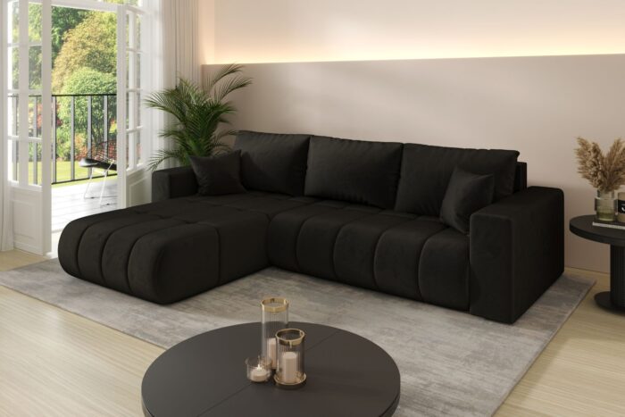 Sofa L-form modernes Ecksofa mit Schlaffunktion und Bettkasten im Veloursstoff Monolith MILO PREMIUM