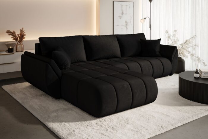 Ecksofa modernes Sofa mit Schlaffunktion und Bettkaste im Veloursstoff Monolith TOKYO PREMIUM