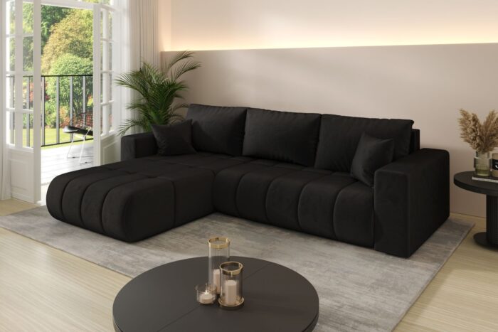 Sofa L-form modernes Ecksofa mit Schlaffunktion und Bettkasten im Veloursstoff Monolith MILO PREMIUM