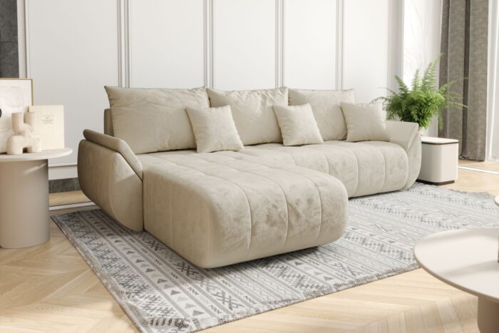 Sofa modernes Ecksofa mit Schlaffunktion und Bettkasten im Veloursstoff Monolith TOKYO