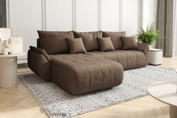 Sofa modernes Ecksofa mit Schlaffunktion und Bettkasten im Veloursstoff Monolith TOKYO