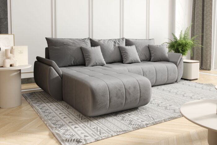 Sofa modernes Ecksofa mit Schlaffunktion und Bettkasten im Veloursstoff Monolith TOKYO