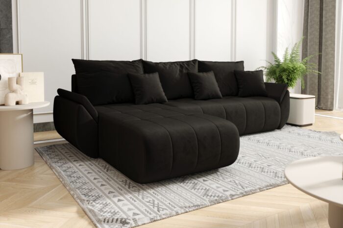 Sofa modernes Ecksofa mit Schlaffunktion und Bettkasten im Veloursstoff Monolith TOKYO