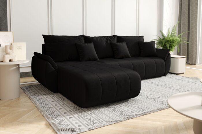 Sofa modernes Ecksofa mit Schlaffunktion und Bettkasten im Veloursstoff Monolith TOKYO