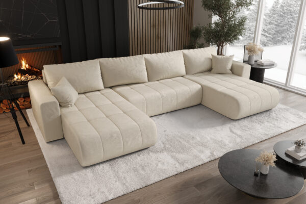 Modernes Ecksofa mit Schlaffunktion und Bettkasten Sofa im Veloursstoff Monolith MILO U