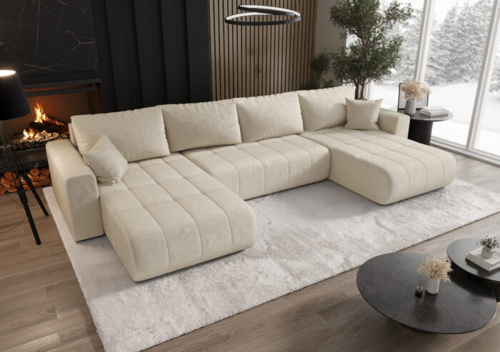 Modernes Ecksofa mit Schlaffunktion und Bettkasten Sofa im Veloursstoff Monolith MILO U