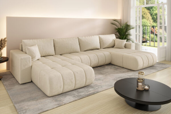 Ecksofa modernes U-Form Sofa mit Schlaffunktion und Bettkasten im Veloursstoff Monolith MILO U PREMIUM