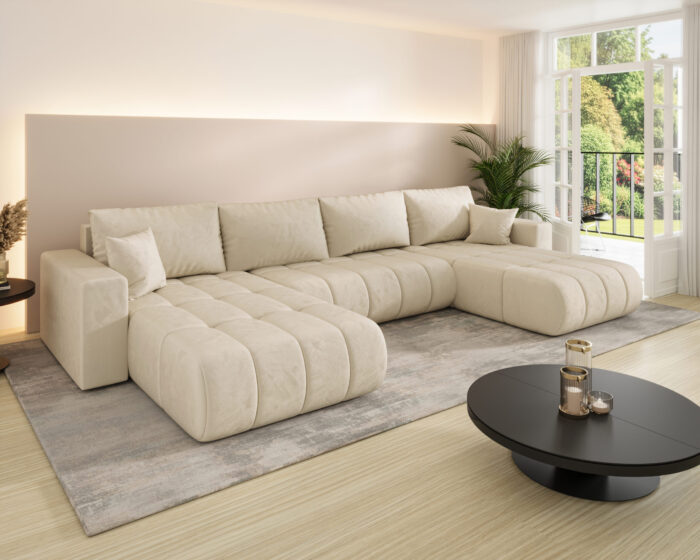 Ecksofa modernes U-Form Sofa mit Schlaffunktion und Bettkasten im Veloursstoff Monolith MILO U PREMIUM