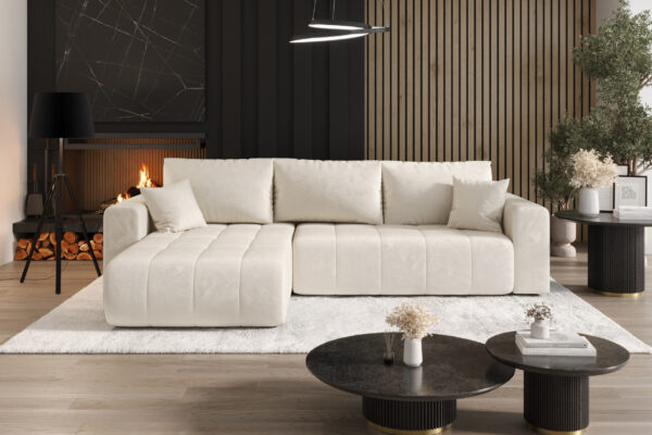 Ecksofa Sofa L-form mit Schlaffunktion und Bettkasten im Veloursstoff Monolith modernes MILO