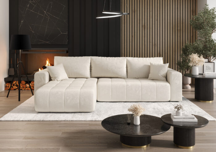 Ecksofa Sofa L-form mit Schlaffunktion und Bettkasten im Veloursstoff Monolith modernes MILO