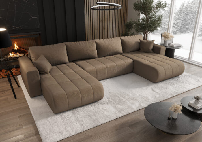 Modernes Ecksofa mit Schlaffunktion und Bettkasten Sofa im Veloursstoff Monolith MILO U