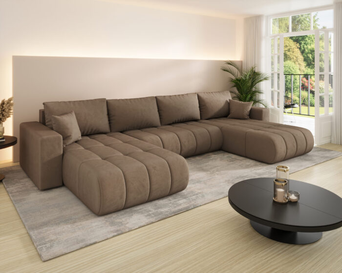 Ecksofa modernes U-Form Sofa mit Schlaffunktion und Bettkasten im Veloursstoff Monolith MILO U PREMIUM