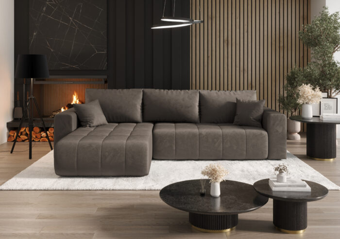 Ecksofa Sofa L-form mit Schlaffunktion und Bettkasten im Veloursstoff Monolith modernes MILO