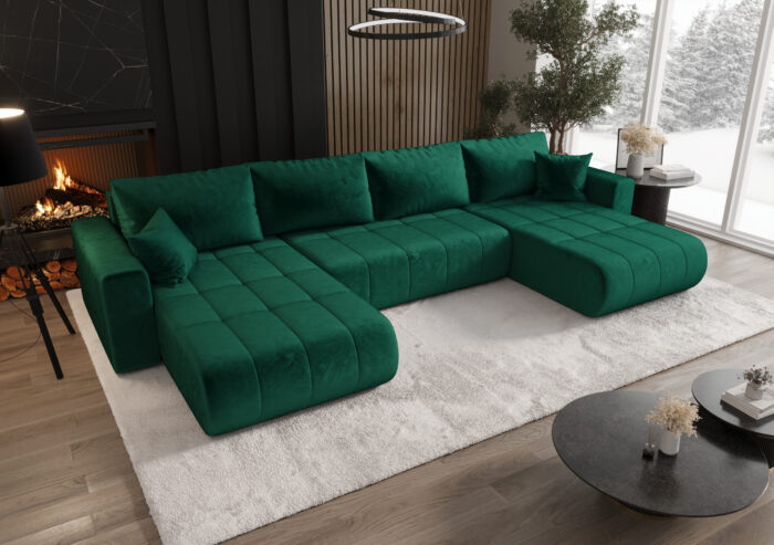 Modernes Ecksofa mit Schlaffunktion und Bettkasten Sofa im Veloursstoff Monolith MILO U