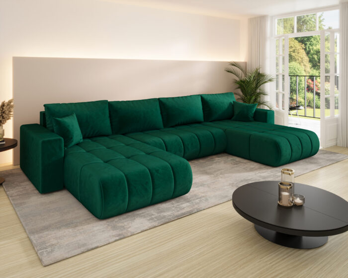 Ecksofa modernes U-Form Sofa mit Schlaffunktion und Bettkasten im Veloursstoff Monolith MILO U PREMIUM
