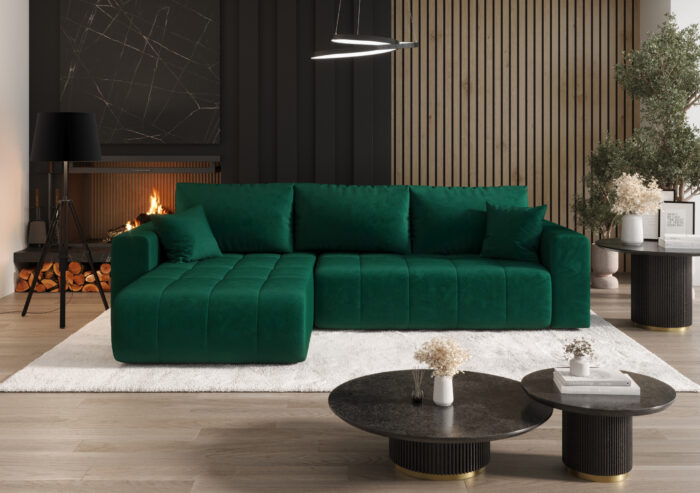 Ecksofa Sofa L-form mit Schlaffunktion und Bettkasten im Veloursstoff Monolith modernes MILO