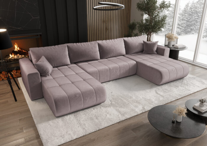 Modernes Ecksofa mit Schlaffunktion und Bettkasten Sofa im Veloursstoff Monolith MILO U