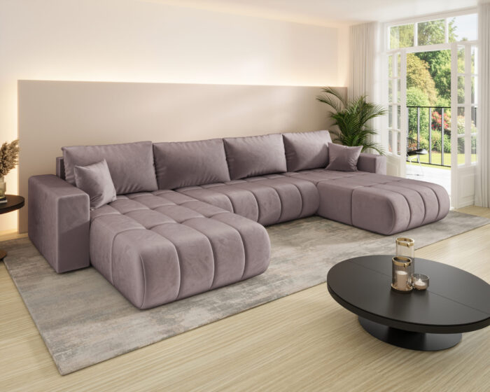 Ecksofa modernes U-Form Sofa mit Schlaffunktion und Bettkasten im Veloursstoff Monolith MILO U PREMIUM