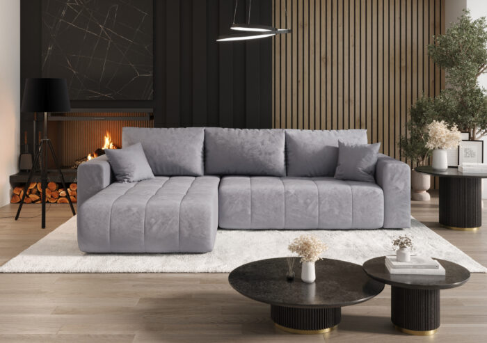 Ecksofa Sofa L-form mit Schlaffunktion und Bettkasten im Veloursstoff Monolith modernes MILO