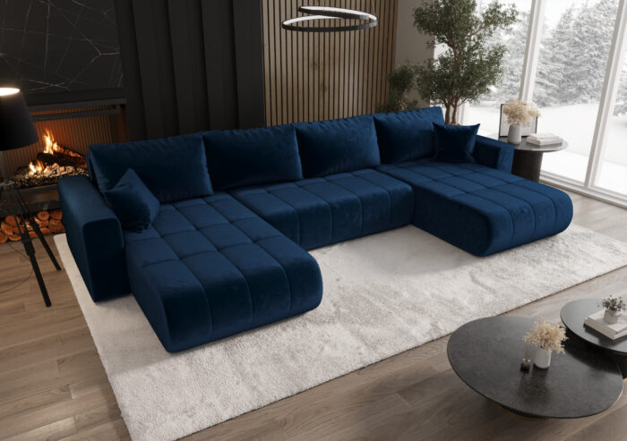 Modernes Ecksofa mit Schlaffunktion und Bettkasten Sofa im Veloursstoff Monolith MILO U