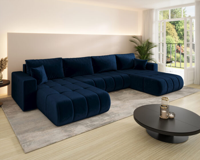 Ecksofa modernes U-Form Sofa mit Schlaffunktion und Bettkasten im Veloursstoff Monolith MILO U PREMIUM