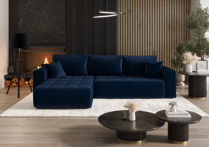 Ecksofa Sofa L-form mit Schlaffunktion und Bettkasten im Veloursstoff Monolith modernes MILO