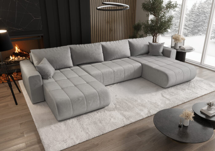 monolith 84 Modernes Ecksofa mit Schlaffunktion und Bettkasten Sofa im Veloursstoff Monolith MILO U